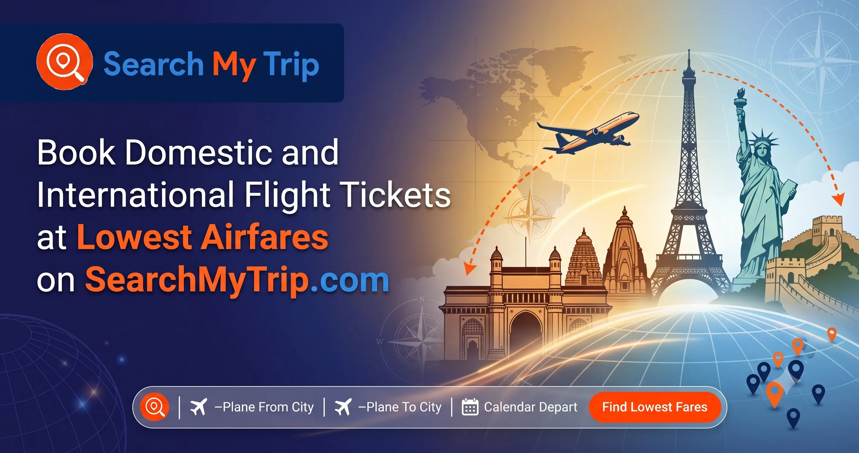 Book Domestic and International Flight Tickets at Lowest Airfares on SearchMyTrip.com